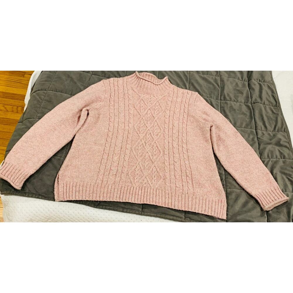 Alfred Dunner Metallic Cable Knit Pullover Sweater Mock Neck Petite Large Pink